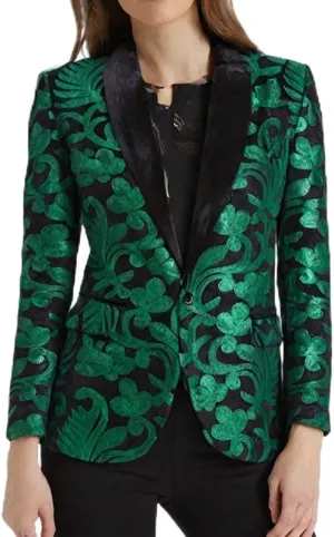 Women's Casual Long Sleeved Fashion Velvet Sequins Floral Pattern Suit Jacket Blazer
