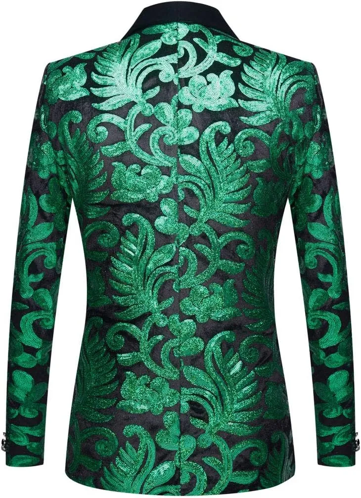 Women's Casual Long Sleeved Fashion Velvet Sequins Floral Pattern Suit Jacket Blazer