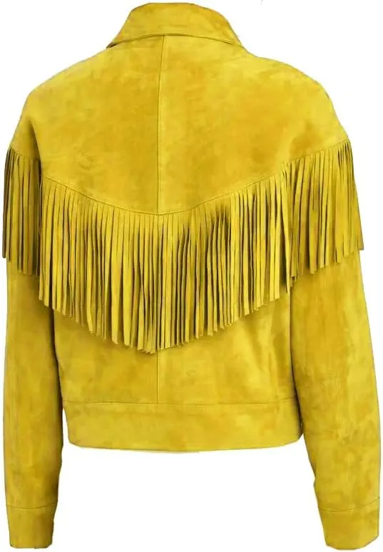 Women's Cowgirl Suede Fringe Leather Jacket - Traditional Native American Western Style Cowgirl Fringe Leather Jacket