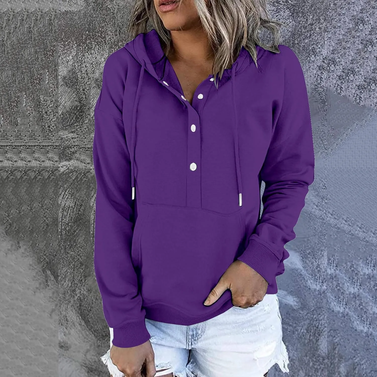 Women's Fashion Hoodies Casual Long Sleeve Button Sweatshirts with Hood Comfy Fall Oversized Clothes Winter Outfits