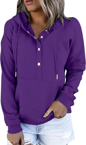 Women's Fashion Hoodies Casual Long Sleeve Button Sweatshirts with Hood Comfy Fall Oversized Clothes Winter Outfits