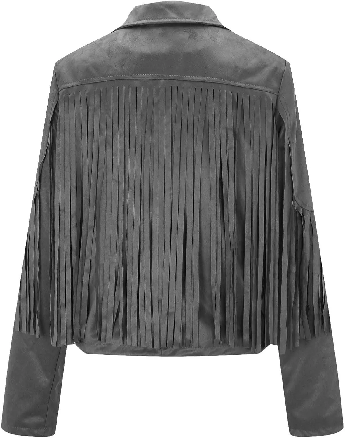 Womens Faux Suede Leather Jacket Fashion Fringe Cropped Coat Solid Motorcycle Outwear Casual Tassels Cardigan