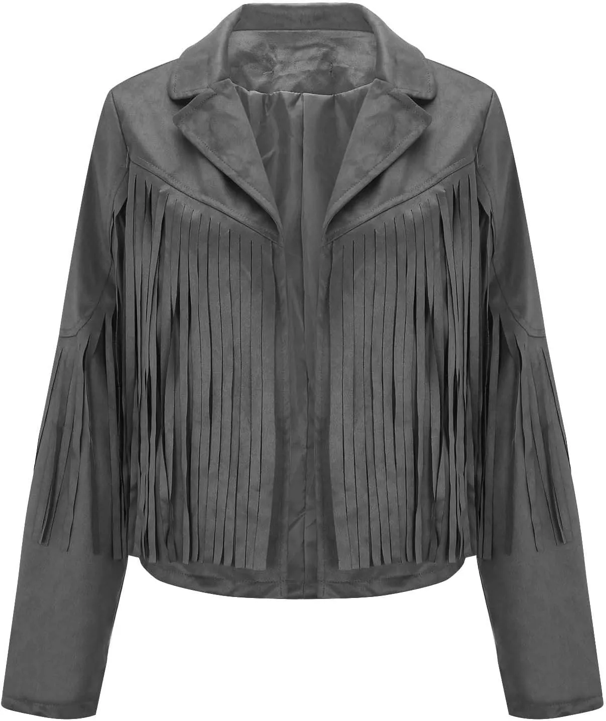 Womens Faux Suede Leather Jacket Fashion Fringe Cropped Coat Solid Motorcycle Outwear Casual Tassels Cardigan
