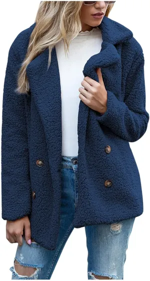 Womens Fleece Jacket 2024 Winter Lapel Button Down Coats Casual Oversized Trendy Teddy Bear Jacket Fluffy Outerwear