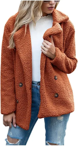 Womens Fleece Jacket 2024 Winter Lapel Button Down Coats Casual Oversized Trendy Teddy Bear Jacket Fluffy Outerwear