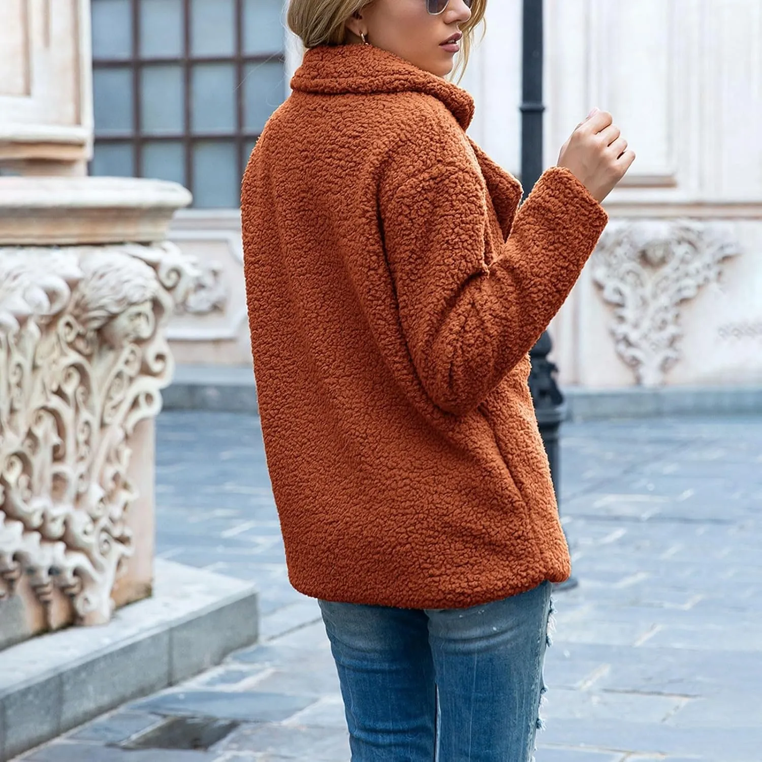 Womens Fleece Jacket 2024 Winter Lapel Button Down Coats Casual Oversized Trendy Teddy Bear Jacket Fluffy Outerwear
