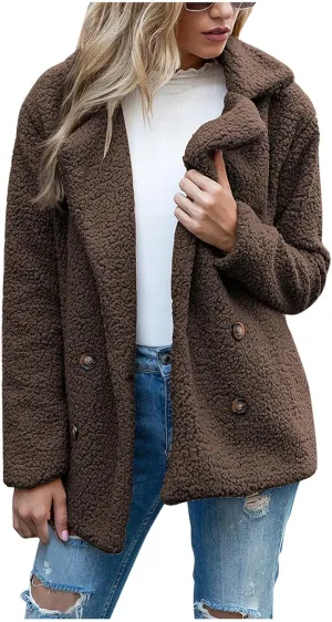 Womens Fleece Jacket 2024 Winter Lapel Button Down Coats Casual Oversized Trendy Teddy Bear Jacket Fluffy Outerwear