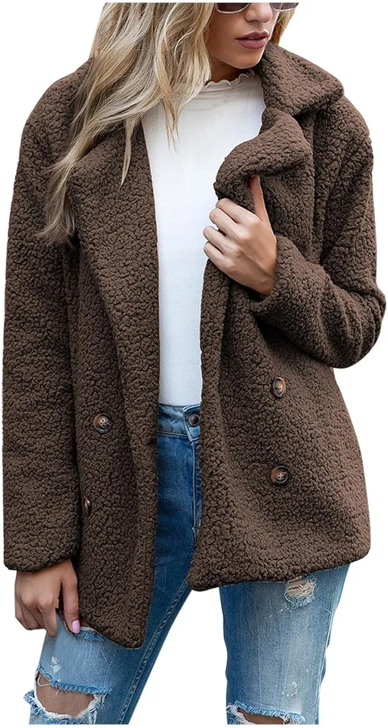 Womens Fleece Jacket 2024 Winter Lapel Button Down Coats Casual Oversized Trendy Teddy Bear Jacket Fluffy Outerwear