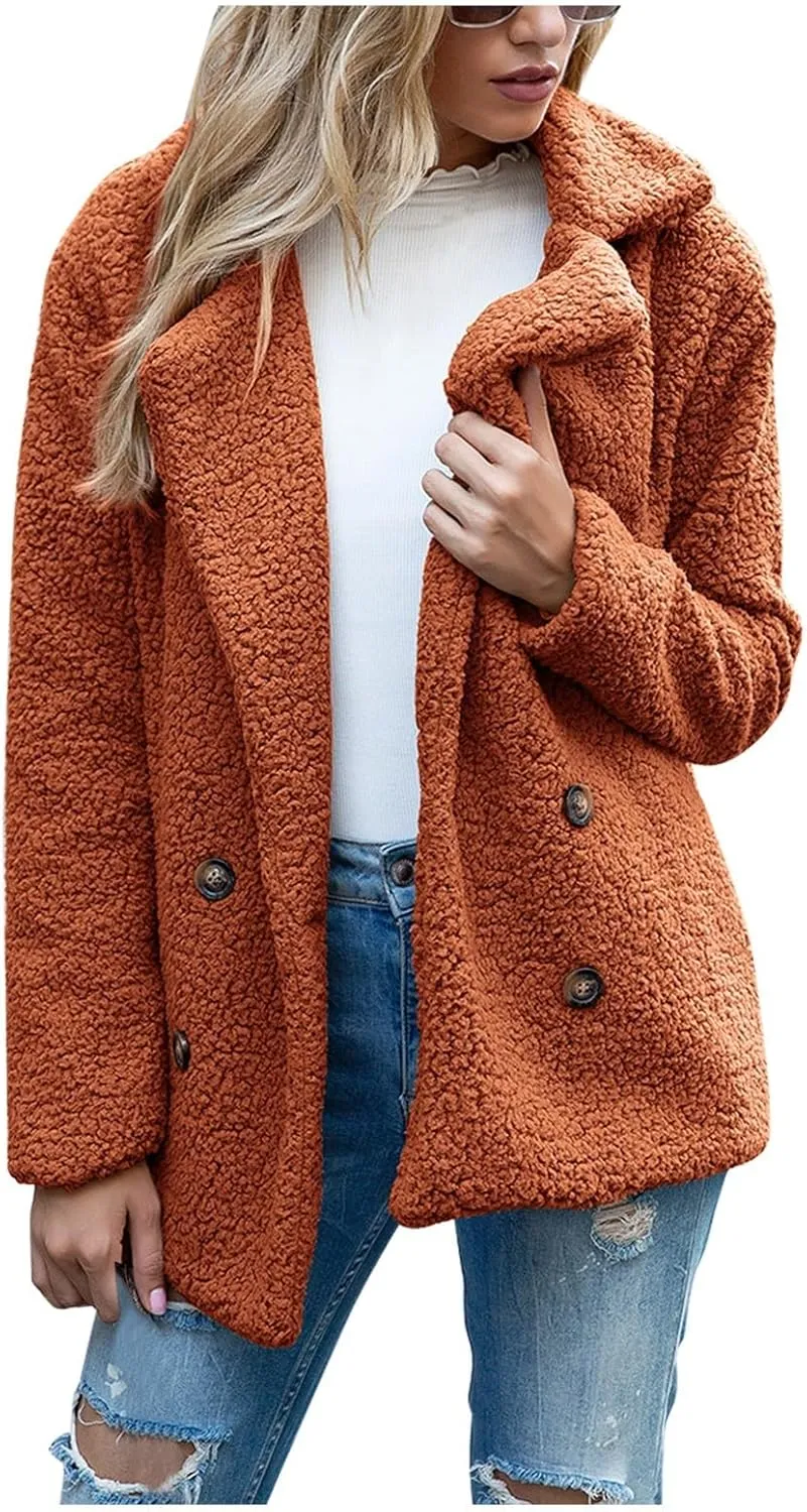 Womens Fleece Jacket 2024 Winter Lapel Button Down Coats Casual Oversized Trendy Teddy Bear Jacket Fluffy Outerwear