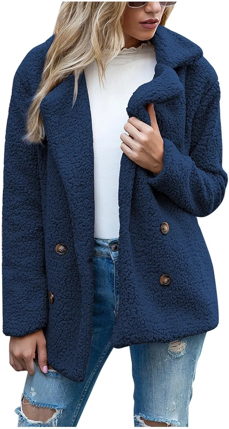 Womens Fleece Jacket 2024 Winter Lapel Button Down Coats Casual Oversized Trendy Teddy Bear Jacket Fluffy Outerwear