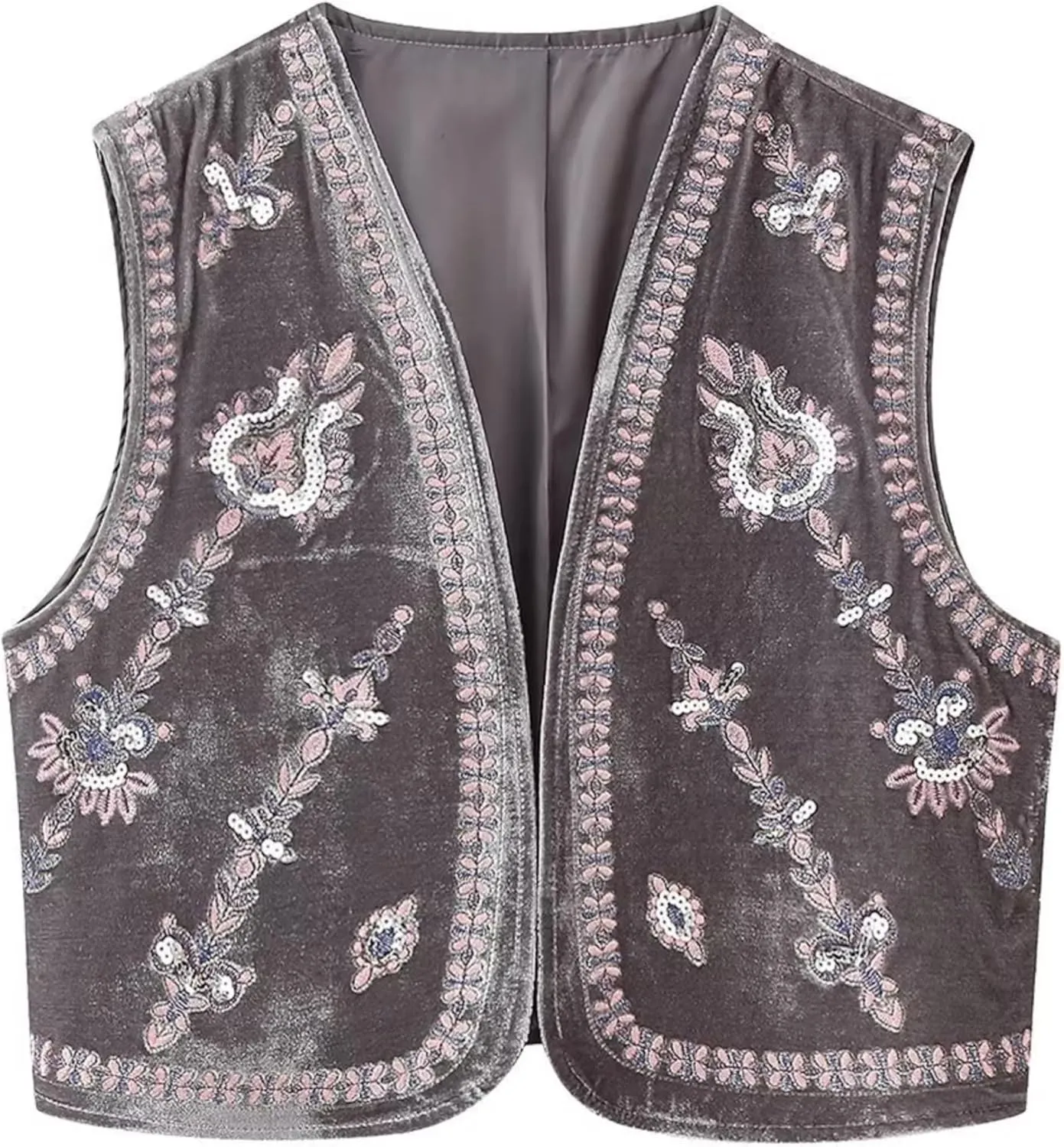 Women's Floral Embroidered Vest Boho Vintage Sleeveless Open Front Crop Cardigan Waistcoat