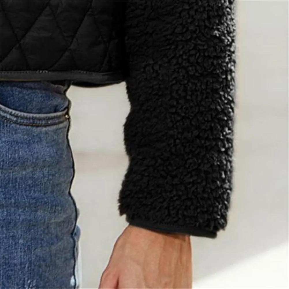 Women's Fuzzy Fleece Jacket Cropped Sherpa Coat Long Sleeve Zipper Lightweight Quilted Outwear