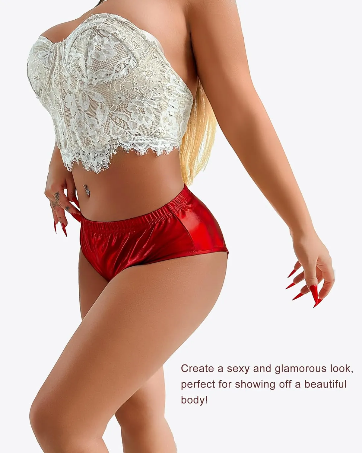 Women's High Waisted Booty Shorts Metallic Sexy Rave Bottoms for Dance Festival Sparkly Disco Party Costume Hot Pants