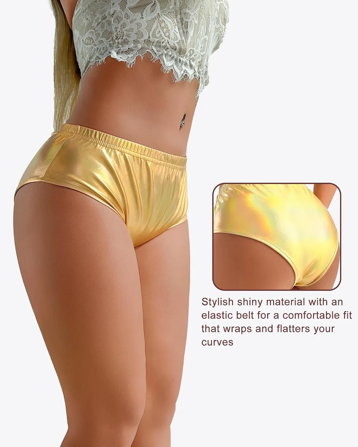 Women's High Waisted Booty Shorts Metallic Sexy Rave Bottoms for Dance Festival Sparkly Disco Party Costume Hot Pants