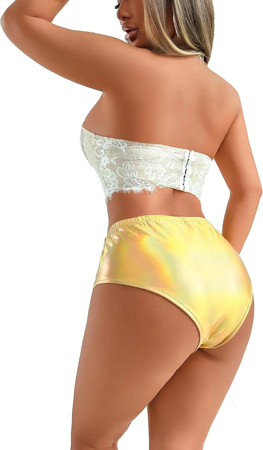 Women's High Waisted Booty Shorts Metallic Sexy Rave Bottoms for Dance Festival Sparkly Disco Party Costume Hot Pants