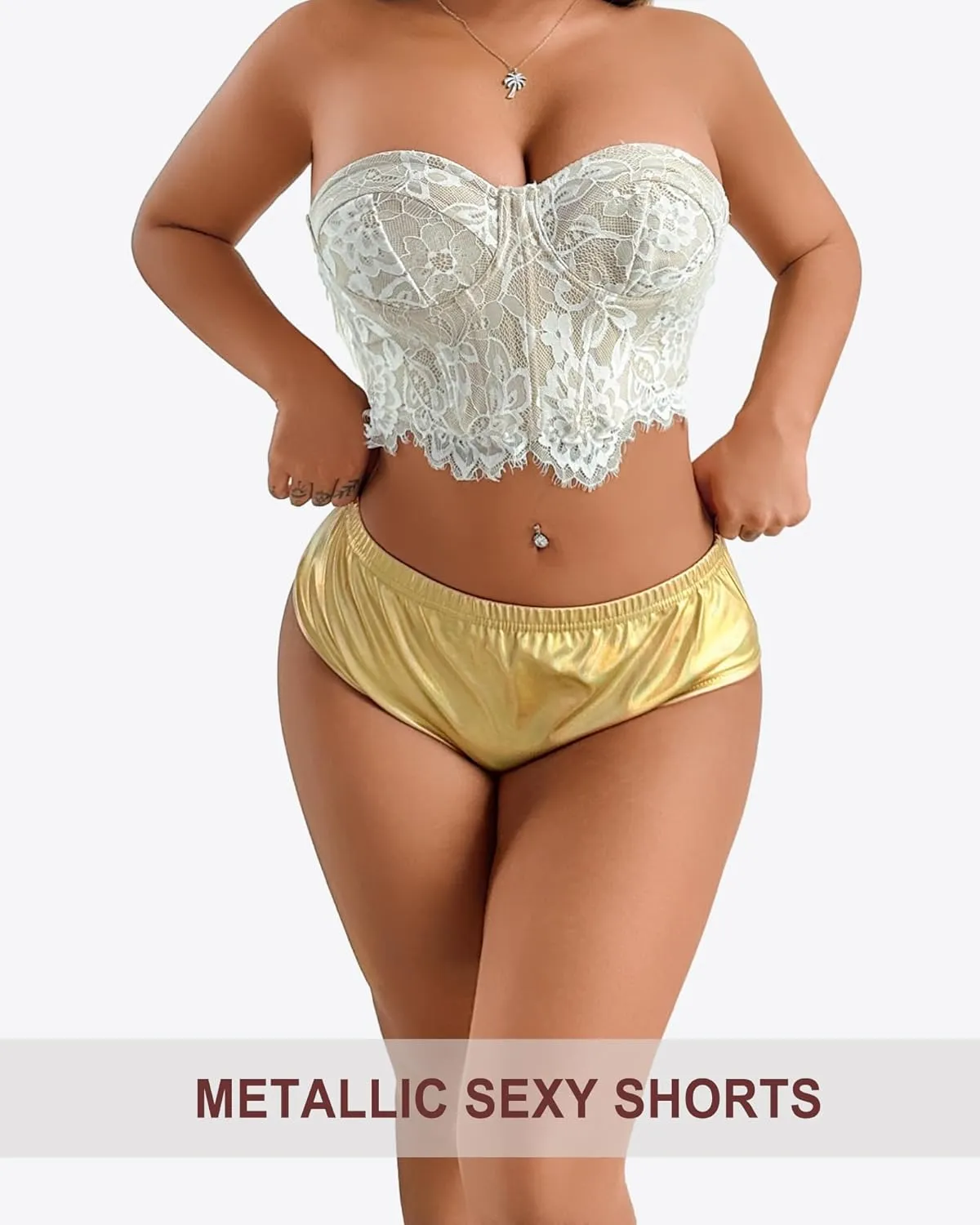 Women's High Waisted Booty Shorts Metallic Sexy Rave Bottoms for Dance Festival Sparkly Disco Party Costume Hot Pants