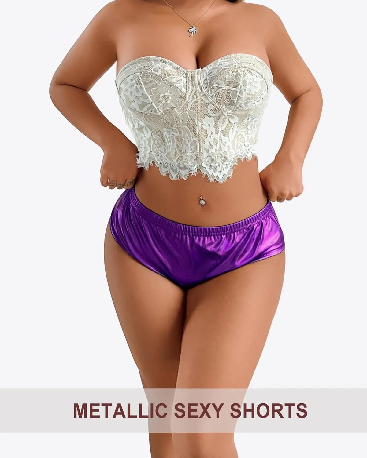 Women's High Waisted Booty Shorts Metallic Sexy Rave Bottoms for Dance Festival Sparkly Disco Party Costume Hot Pants
