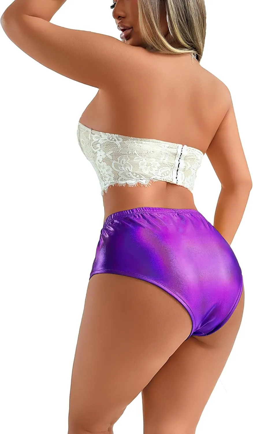 Women's High Waisted Booty Shorts Metallic Sexy Rave Bottoms for Dance Festival Sparkly Disco Party Costume Hot Pants