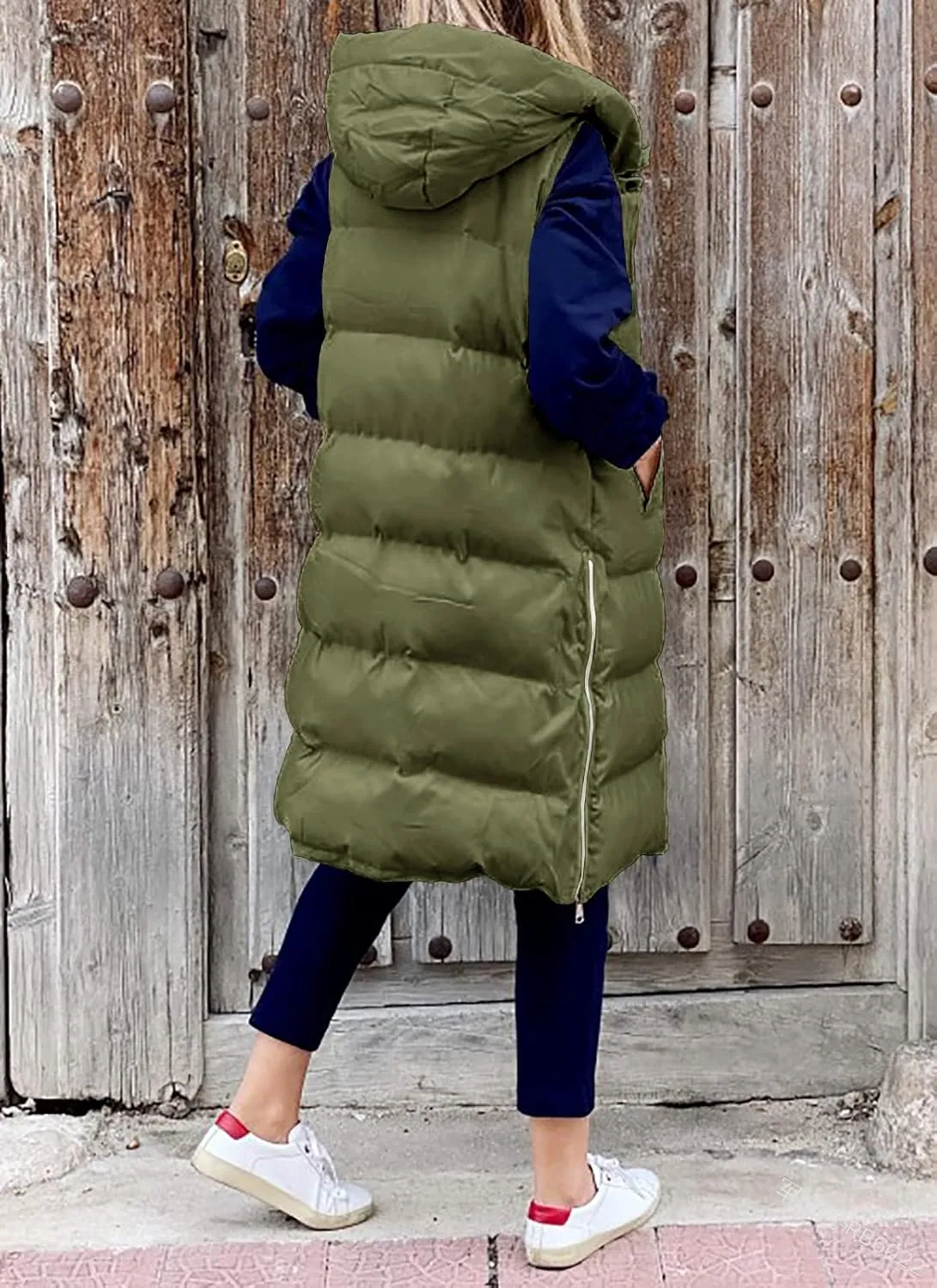 Women's Hooded Long Down Vest Full-Zip Sleeveless Puffer Vest Fashionable Coats Jacket