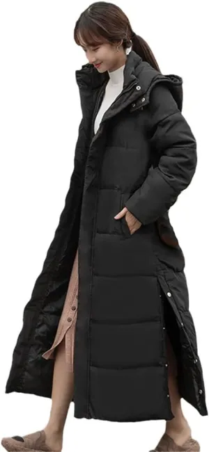 Women's Hooded Stand Collar X-Long Parkas Loose Cotton Padded Causal Coat Ladies Winter Solid Thick Jacket