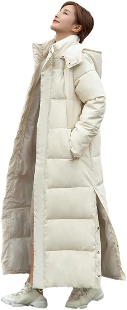 Women's Hooded Stand Collar X-Long Parkas Loose Cotton Padded Causal Coat Ladies Winter Solid Thick Jacket