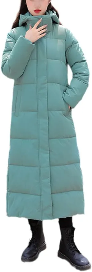 Women's Hooded Stand Collar X-Long Parkas Loose Cotton Padded Causal Coat Ladies Winter Solid Thick Jacket