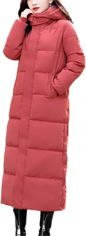 Women's Hooded Stand Collar X-Long Parkas Loose Cotton Padded Causal Coat Ladies Winter Solid Thick Jacket