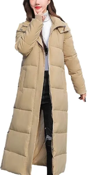 Women's Hooded Stand Collar X-Long Parkas Loose Cotton Padded Causal Coat Ladies Winter Solid Thick Jacket