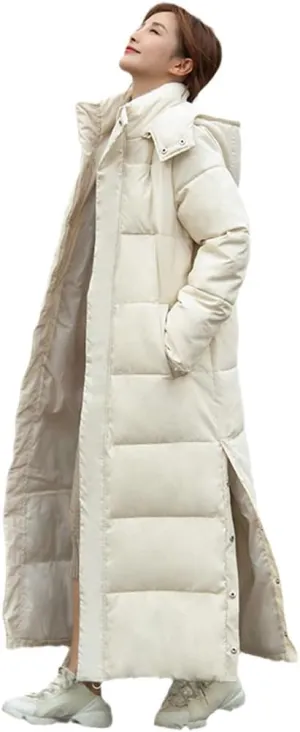 Women's Hooded Stand Collar X-Long Parkas Loose Cotton Padded Causal Coat Ladies Winter Solid Thick Jacket