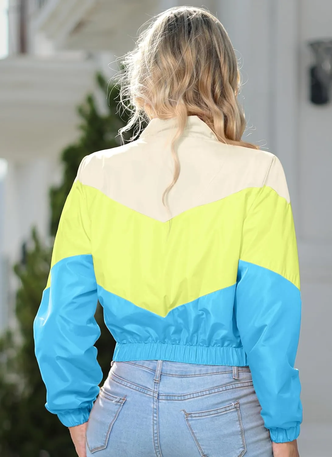 Womens Lightweight Windbreaker Sport Jacket Zip Up Color Block Coat Casual Long Sleeve Jogging Outerwear