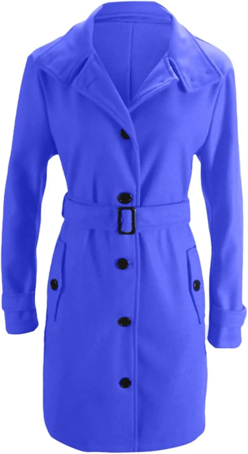 Women's Long Coat Notched Lapel Collar Double Breasted Pea Coat Winter Elegant Wool Blend Over Coats Jackets