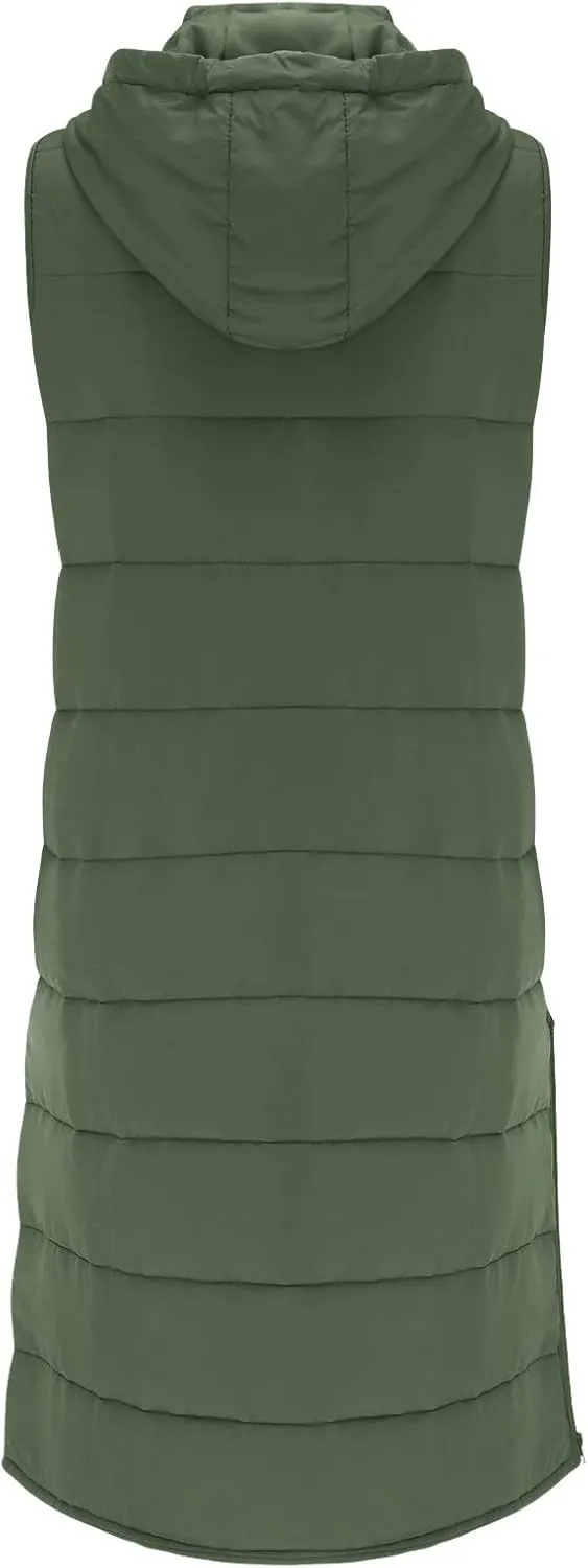 Womens Mid Length Puffer Vest Winter 2023 Drawstring with Hood Classic Light Weight Down Vests Western Padded Warm