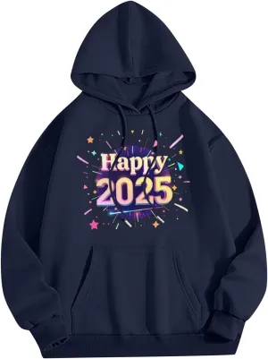 Womens Oversized Hoodies New Year's 2025 Pullover Hoodie Comfy Casual Basic Pullover Sweatshirts Hoodies for Women