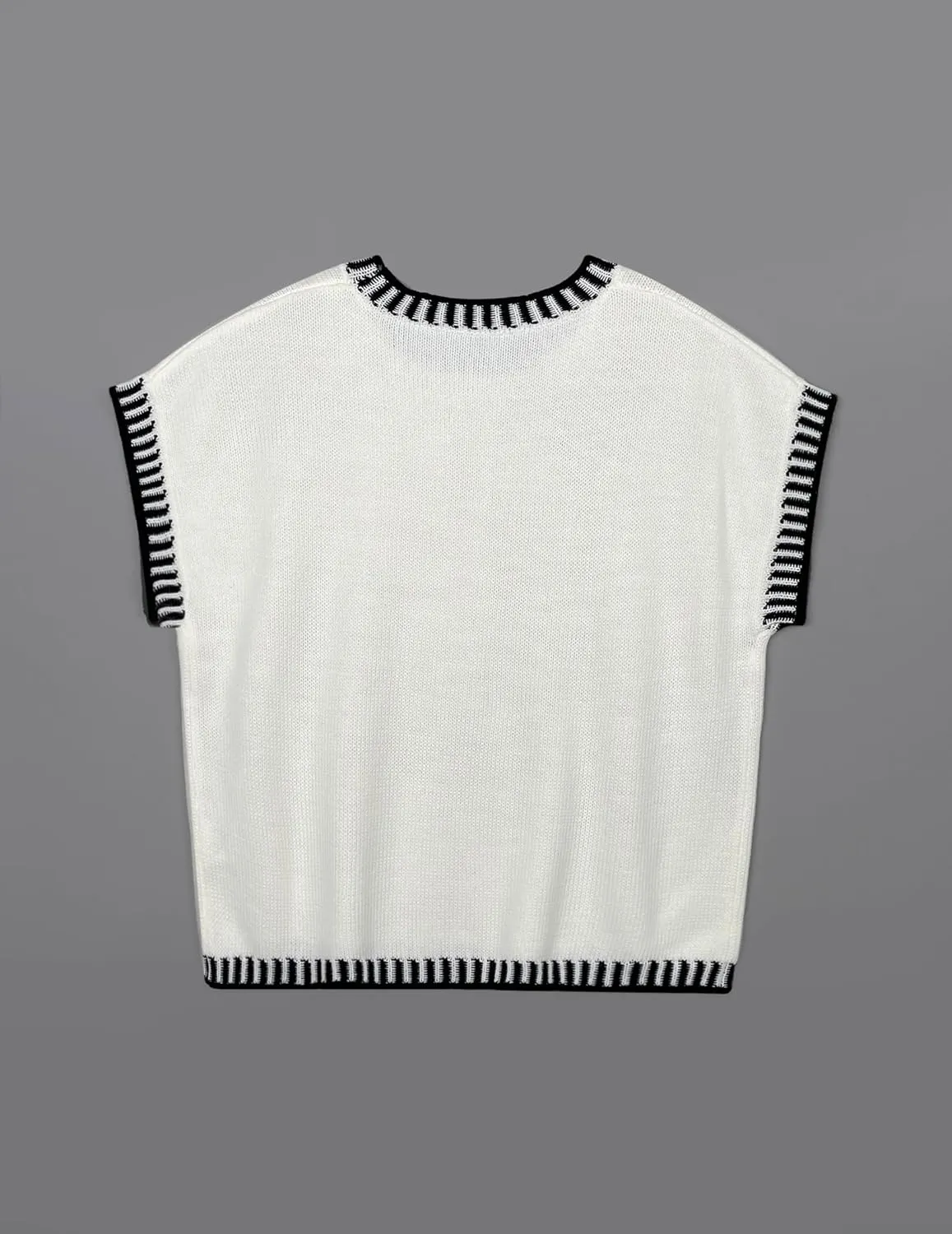 Women's Oversized Lightweight Cute Cap Sleeve Sweater Vest Spring 2025 Trendy Contrast Color Crewneck Thin Knit Top