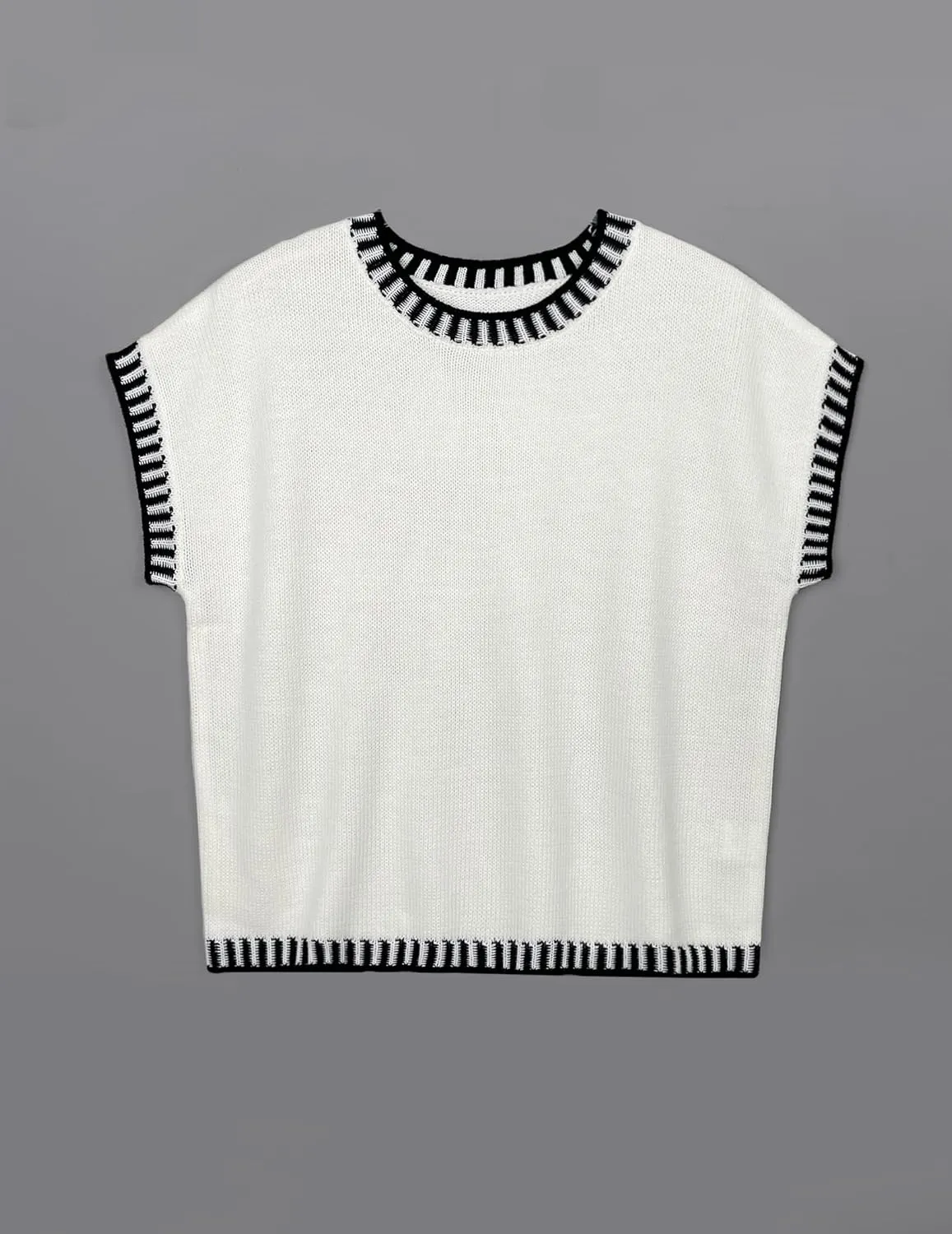 Women's Oversized Lightweight Cute Cap Sleeve Sweater Vest Spring 2025 Trendy Contrast Color Crewneck Thin Knit Top