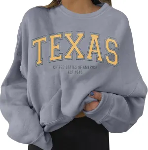 Women's Oversized Sweatshirt TEXAS Print Crewneck Long Sleeve Casual Loose Pullover Tops Comfy Fall Sweater