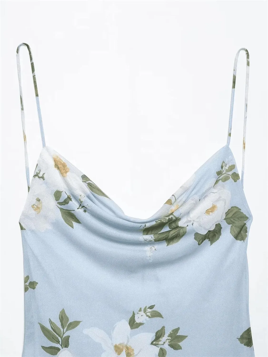 Women's Pleated Mini Dress V Neck Sleeveless Floral Print Backless Party Suspender Dress