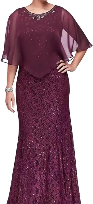 Women's Plus Size Mermaid Wedding Party Guest Evening Dress with Jacket Appliques Mother of The Bride Dresses