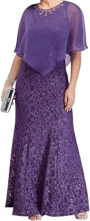 Women's Plus Size Mermaid Wedding Party Guest Evening Dress with Jacket Appliques Mother of The Bride Dresses