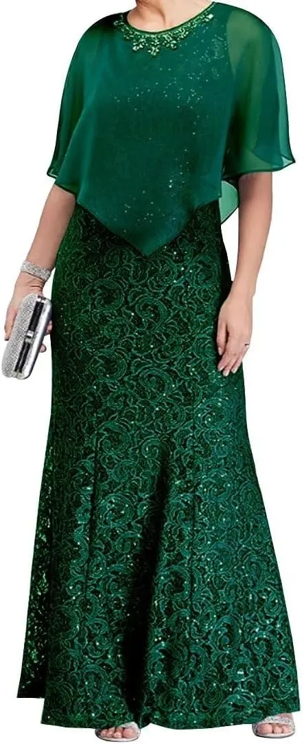 Women's Plus Size Mermaid Wedding Party Guest Evening Dress with Jacket Appliques Mother of The Bride Dresses