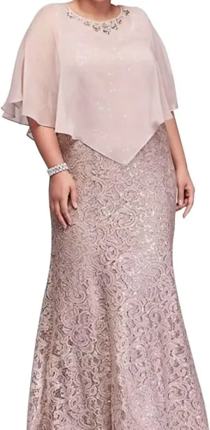 Women's Plus Size Mermaid Wedding Party Guest Evening Dress with Jacket Appliques Mother of The Bride Dresses