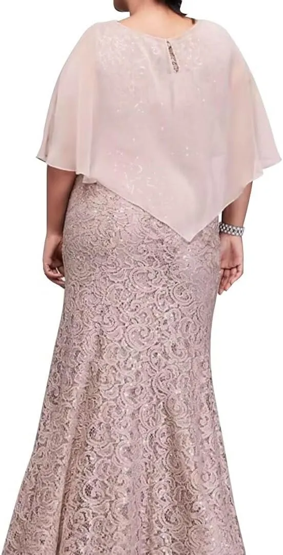 Women's Plus Size Mermaid Wedding Party Guest Evening Dress with Jacket Appliques Mother of The Bride Dresses