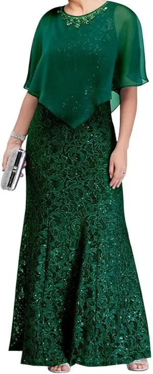 Women's Plus Size Mermaid Wedding Party Guest Evening Dress with Jacket Appliques Mother of The Bride Dresses
