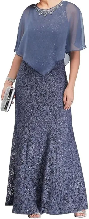 Women's Plus Size Mermaid Wedding Party Guest Evening Dress with Jacket Appliques Mother of The Bride Dresses
