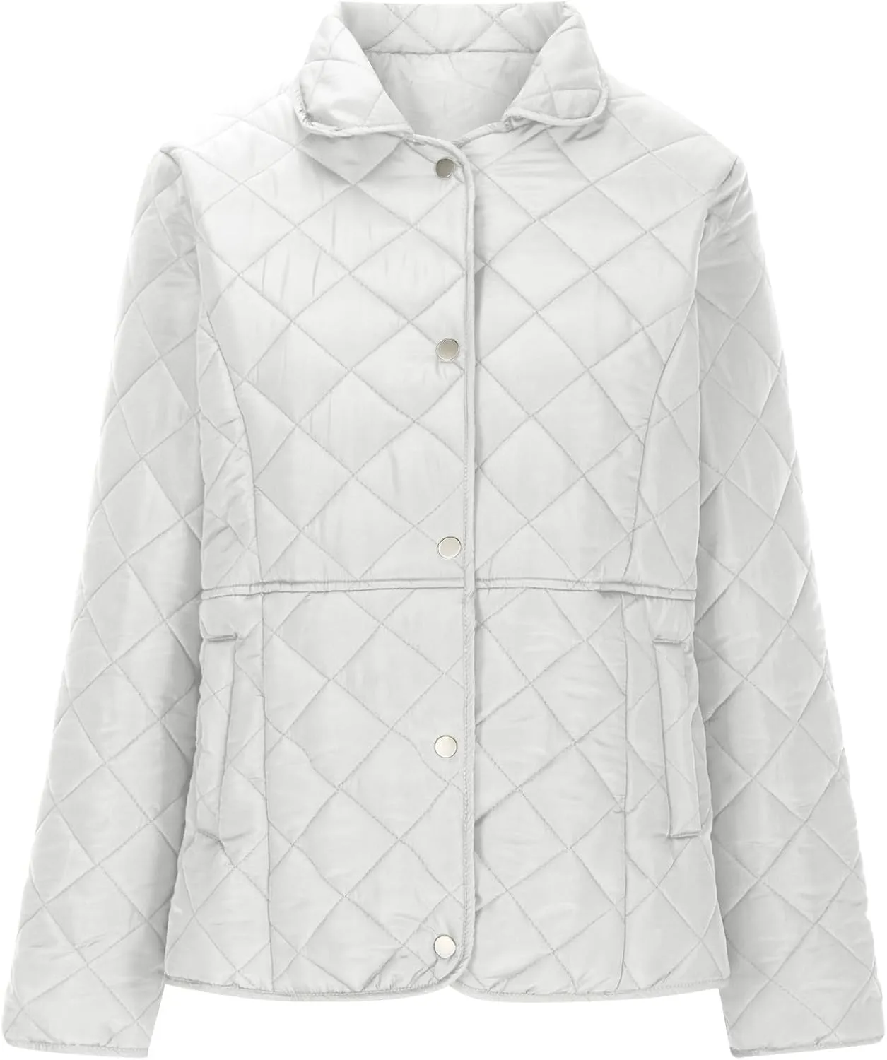 Women's Puffer Jacket Long Sleeve Button Down Lapel Quilted Coats Casual Lightweight Outwear Jacket With Pockets