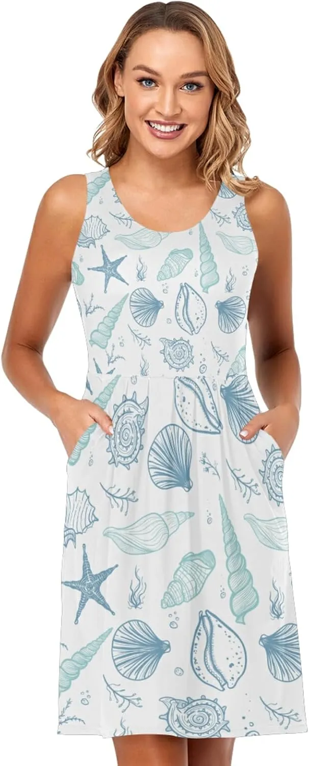 Women's Sleeveless Casual Dresses Swing Cover Up Sundress with Pockets(S-XXL)