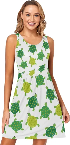 Women's Sleeveless Casual Dresses Swing Cover Up Sundress with Pockets(S-XXL)