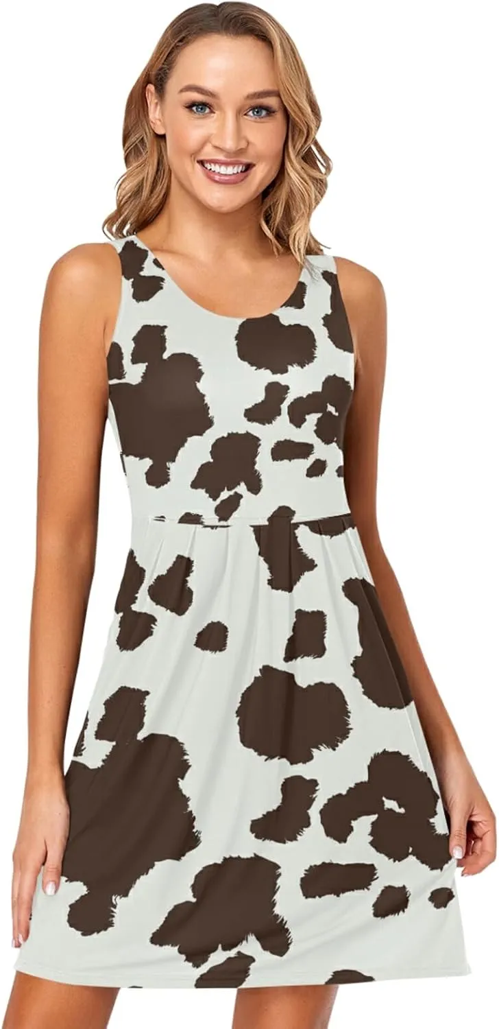 Women's Sleeveless Casual Dresses Swing Cover Up Sundress with Pockets(S-XXL)