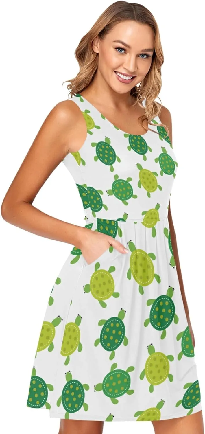Women's Sleeveless Casual Dresses Swing Cover Up Sundress with Pockets(S-XXL)
