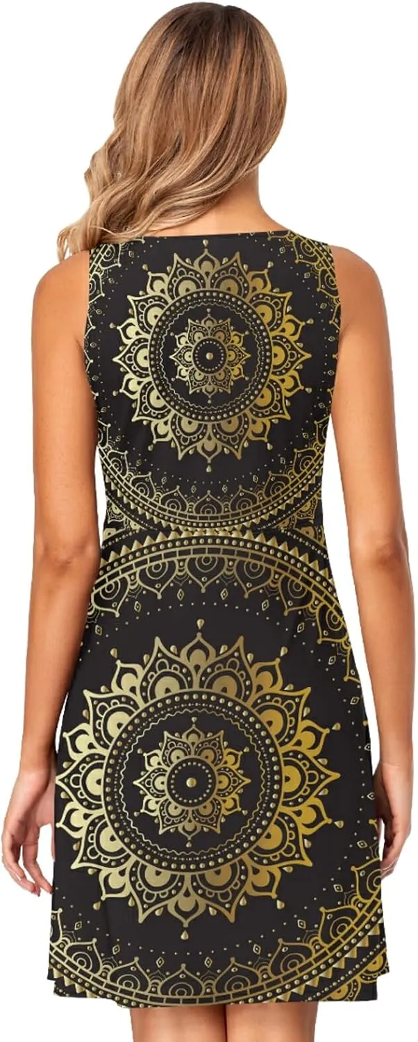 Women's Sleeveless Casual Dresses Swing Cover Up Sundress with Pockets(S-XXL)